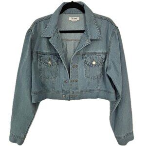 RE/DONE Womens L Distressed Denim Trucker Style Jacket Airy Indigo Blue NEW